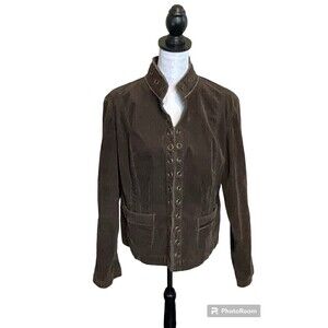 Chicos Women Blazer Olive Green L Sz 2 Corduroy Jacket Grommet Accent Pockets H3